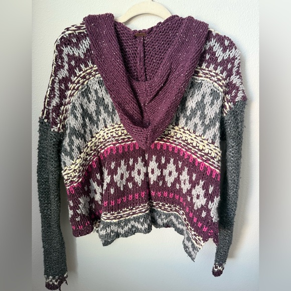 Free People Fair Isle Knitted V-Neck Pull Over Hoodie - Picture 7 of 16